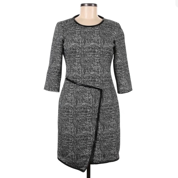 NWT Doncaster Tweed Asymmetrical Black Mini Dress Sheath Bodycon Size 6 Plaid - Picture 3 of 13